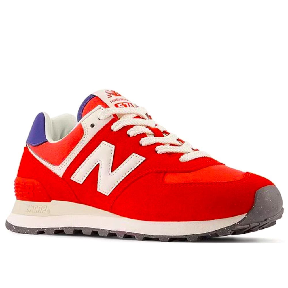 New Balance Red and White Women's Sneakers with Purple Heel Accent